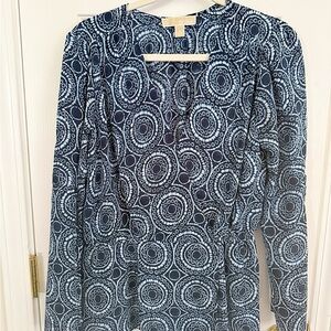 Michael Kors Blue Geometric Long‎ Sleeve Shirt